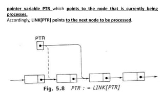 pointer variable PTR which points to the node that is currently being
processes.
Accordingly, LINK[PTR] points to the next node to be processed.
 