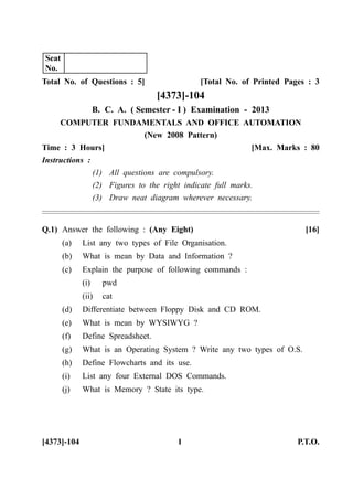 BCA JJ COLLEGE Question | PDF