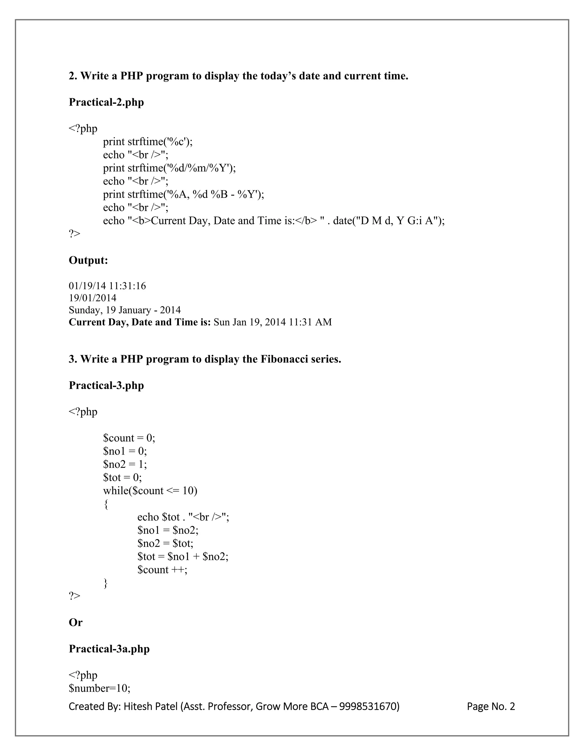 Bca sem 6 php practicals 1to12 | PDF