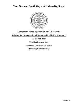 BCA Sem 1 & 2 Revised Structure & Syllabus as per Govt NEP GR dt 11-07 ...