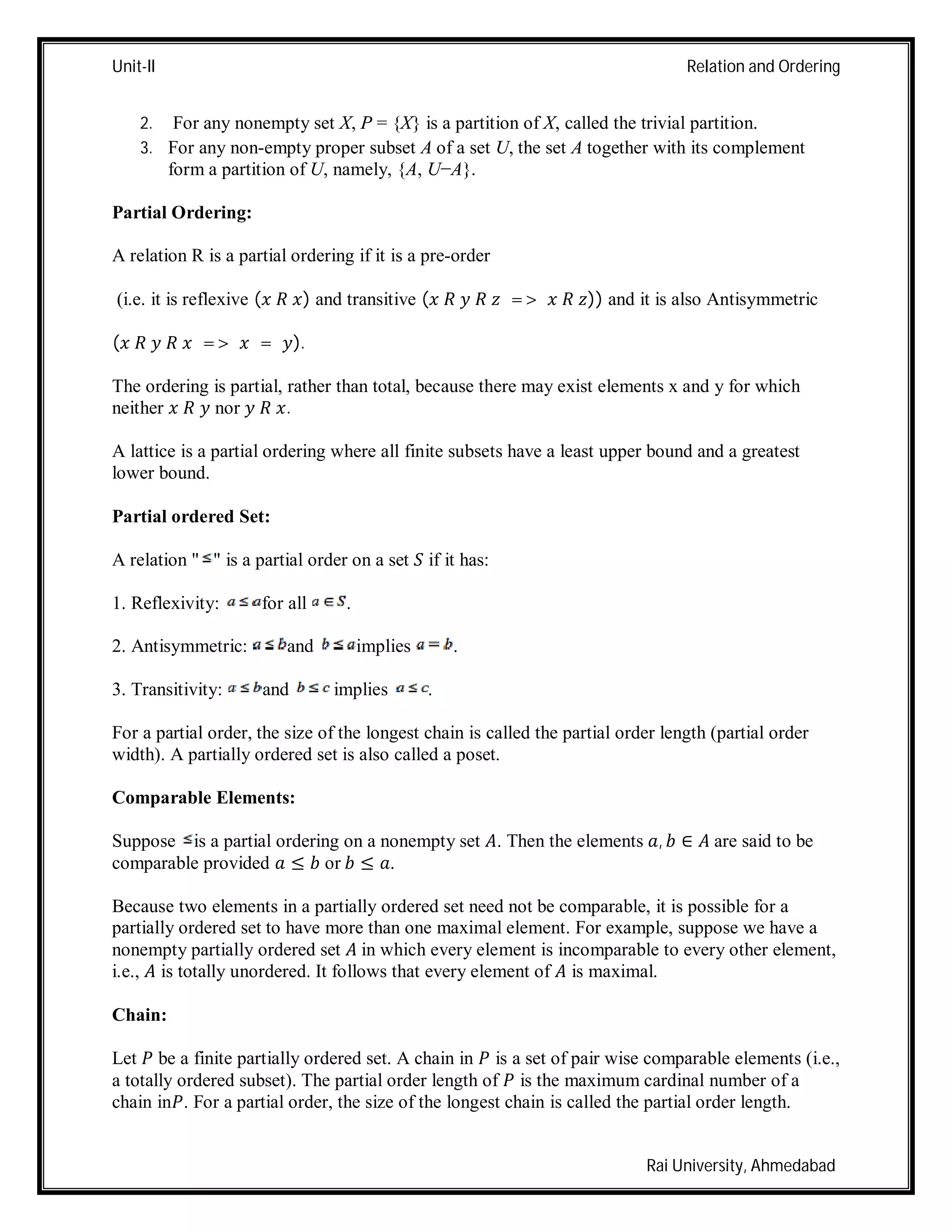 BCA_Semester-II-Discrete Mathematics_unit-ii_Relation and ordering | PDF