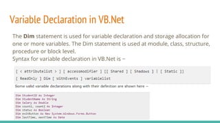 Declaration Statement Vb ASP.Net Technologies Part-2 | PPTX