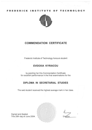 Commendation Certificate_Secretarial Studies