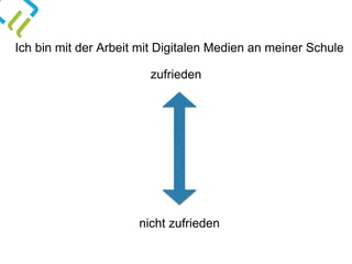 Ich bin mit der Arbeit mit Digitalen Medien an meiner Schule
zufrieden
nicht zufrieden
 