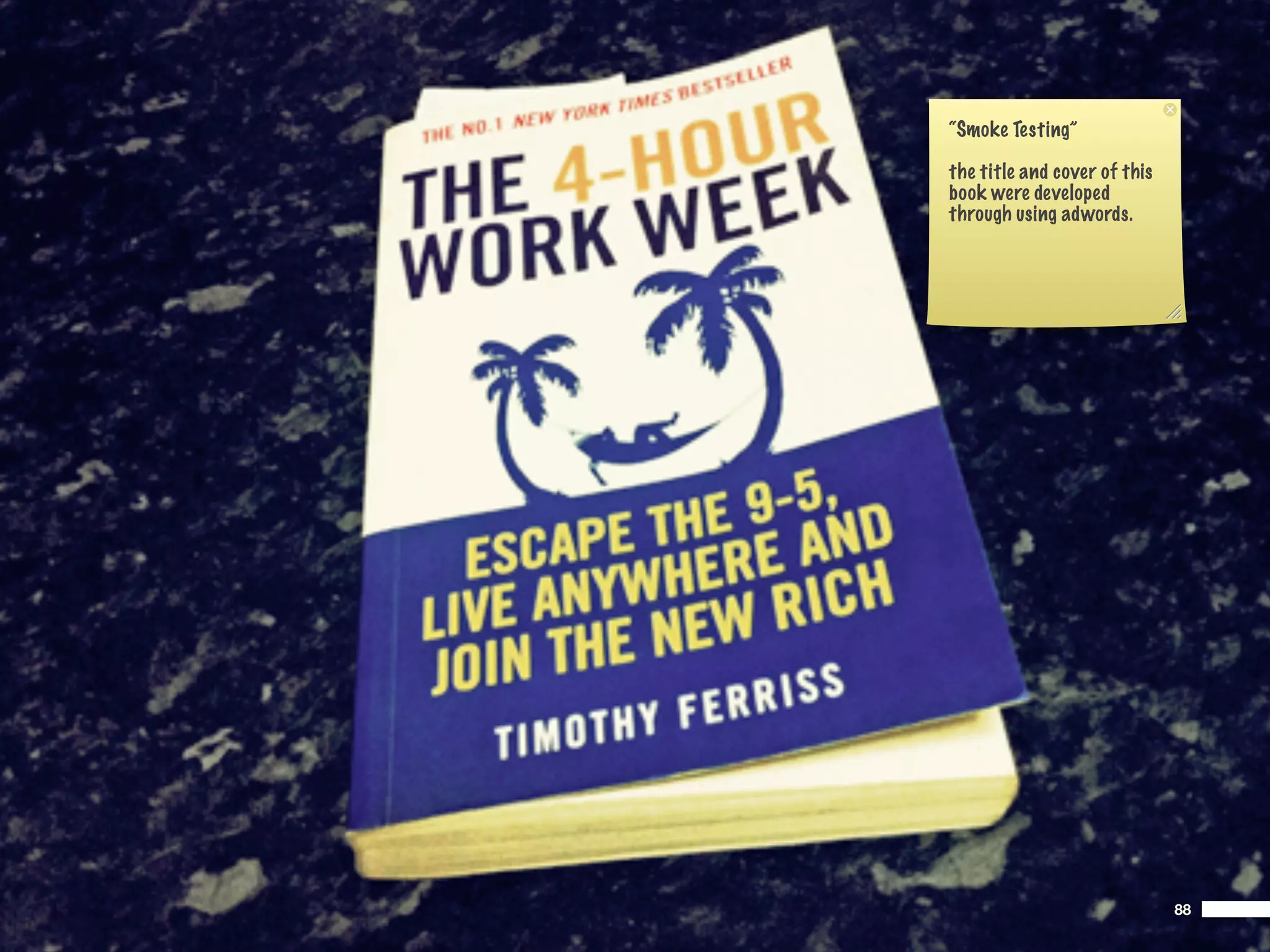 “Smoke Testing”

the title and cover of this
book were developed
through using adwords.




                              88
 