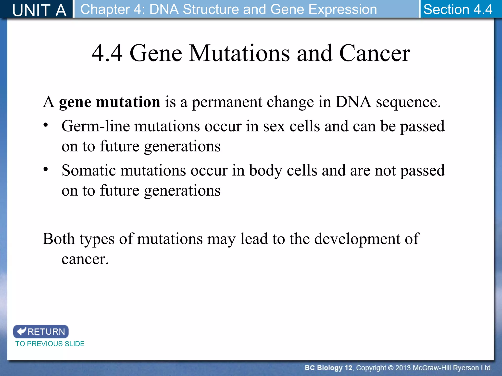 Biology 12 - DNA Mutations and Expression | PPT | Cancer | Diseases and ...