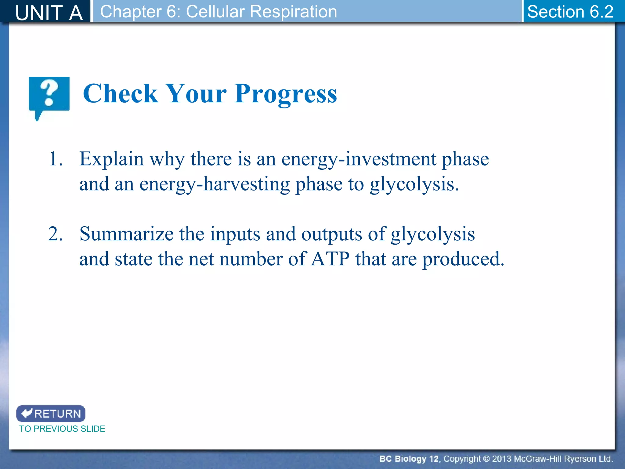 Biology 12 - Glycolysis and Fermentation - Section 6-2 and 6-3 | PPT