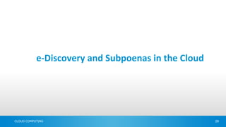 e-Discovery and Subpoenas in the Cloud




CLOUD COMPUTING                                     29
 