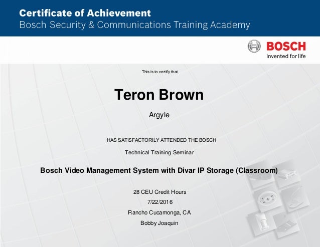 Bosch Training Certificate