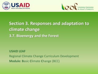 USAID LEAF
Regional Climate Change Curriculum Development
Module: Basic Climate Change (BCC)
Section 3. Responses and adaptation to
climate change
3.7. Bioenergy and the Forest
 