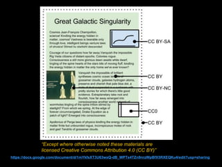 https://docs.google.com/document/d/1mYkfsXT3U63wxQ-dB_WPTx4TZn9nrzWpBfX5RXEQKu4/edit?usp=sharing
“Except where otherwise noted these materials are
licensed Creative Commons Attribution 4.0 (CC BY)”
 