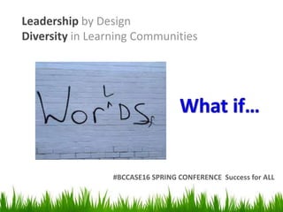 Leadership by Design
Diversity in Learning Communities
#BCCASE16 SPRING CONFERENCE Success for ALL
 