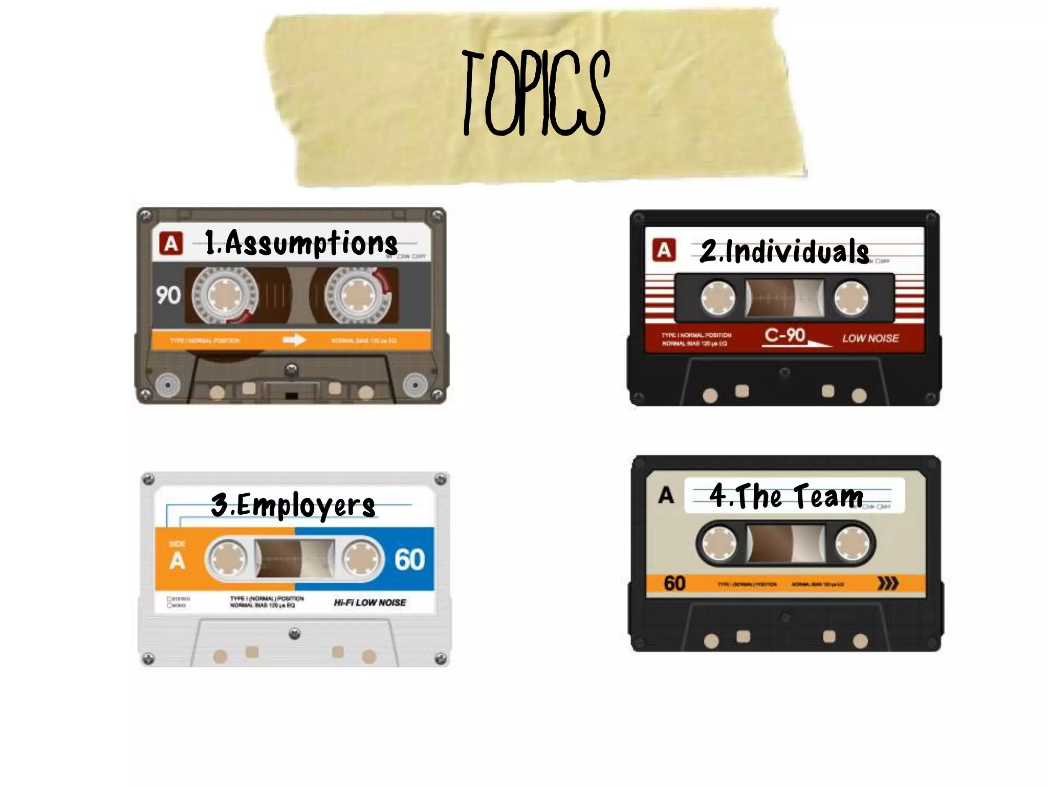 Topics
1.Assumptions            2.Individuals




3.Employers              4.The Team
 