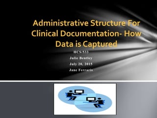 HCS/533
Julie Bentley
July 20, 2015
Jane Ferraris
Administrative Structure For
Clinical Documentation- How
Data is Captured
 