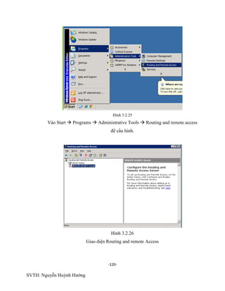 -120-
SVTH: Nguyễn Huỳnh Hướng
Hình 3.2.25
Vào Start  Programs  Administrative Tools  Routing and remote access
để cấu hình.
Hình 3.2.26
Giao diện Routing and remote Access
 