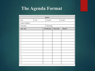 The Agenda Format
 