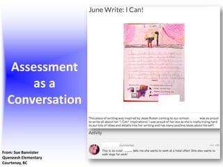 Assessment
as a
Conversation

From: Sue Bannister
Queneesh Elementary
Courtenay, BC

 