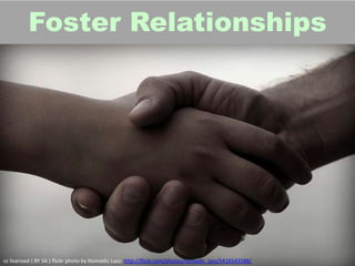 Foster Relationships

cc licensed ( BY SA ) flickr photo by Nomadic Lass: http://flickr.com/photos/nomadic_lass/5416543588/

 