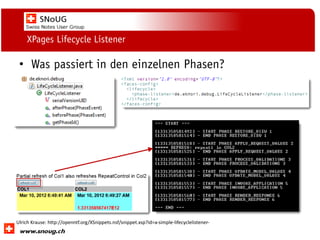 Social Collaboration 39: "Vernetzte Informationswelt“

XPages Lifecycle Listener

• Was passiert in den einzelnen Phasen?

Ulrich Krause: http://openntf.org/XSnippets.nsf/snippet.xsp?id=a-simple-lifecyclelistenerwww.dnug.de

 