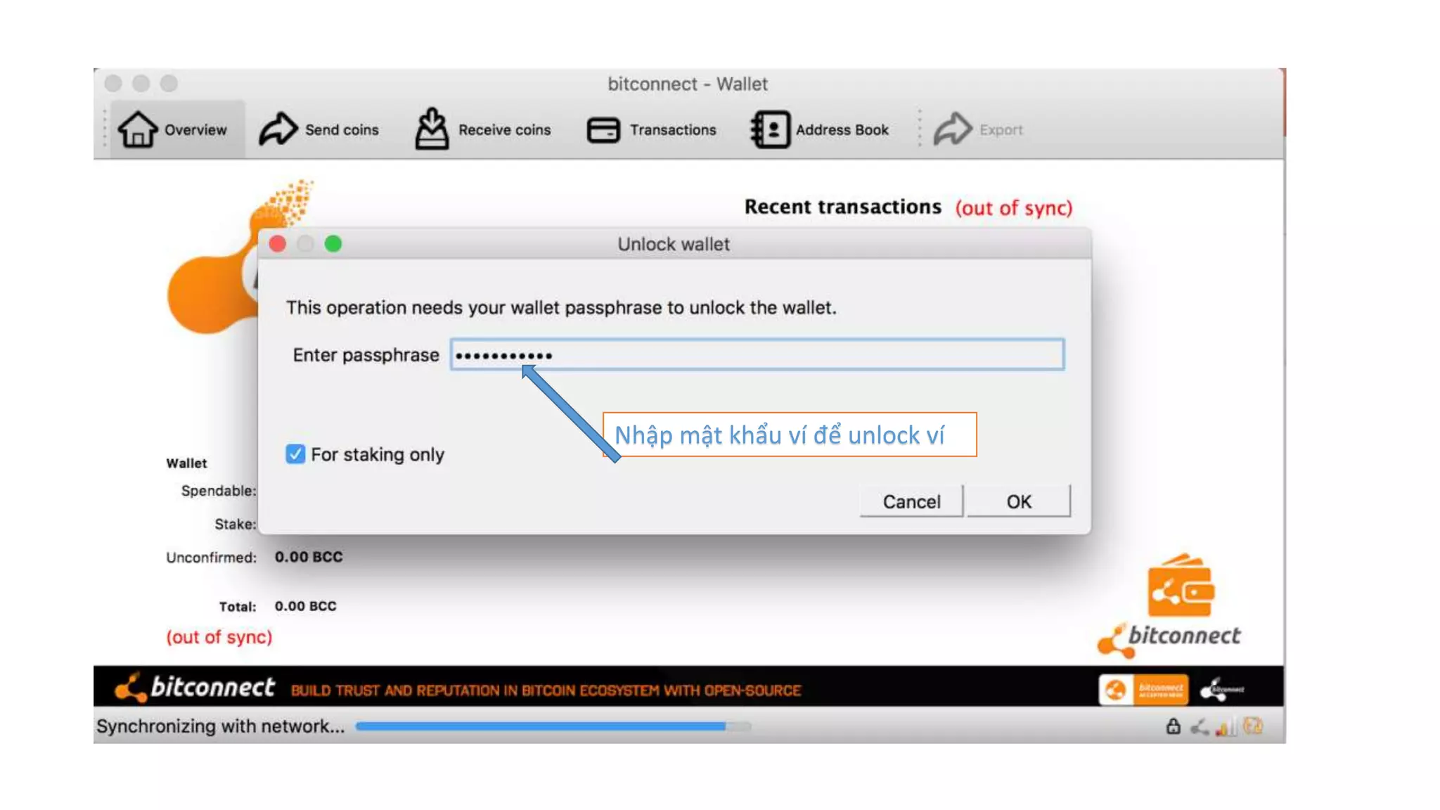 Nhập mật khẩu ví để unlock ví
 