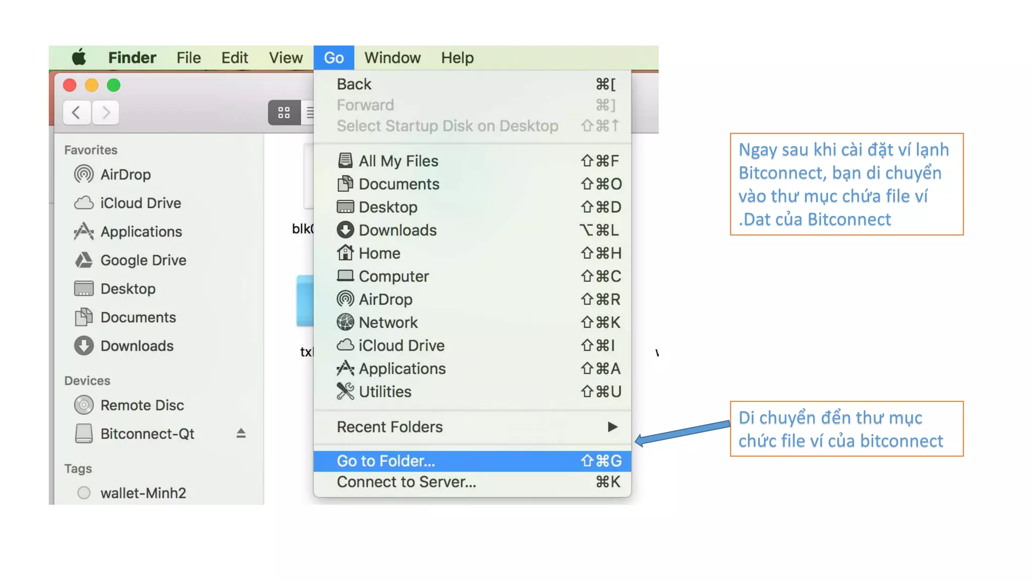 Di chuyển đển thư mục
chức file ví của bitconnect
Ngay sau khi cài đặt ví lạnh
Bitconnect, bạn di chuyển
vào thư mục chứa file ví
.Dat của Bitconnect
 