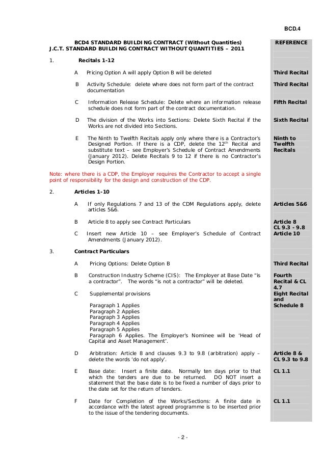 form jct contract standard quantities) contract Bcd4 building and (without