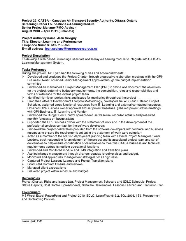 Sdlc project manager resume