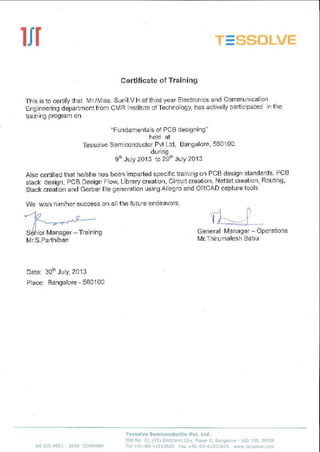 Tessolve - Certificate of Training