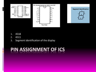 PIN ASSIGNMENT OF ICS
1. 4518
2. 4511
3. Segment identification of the display
 