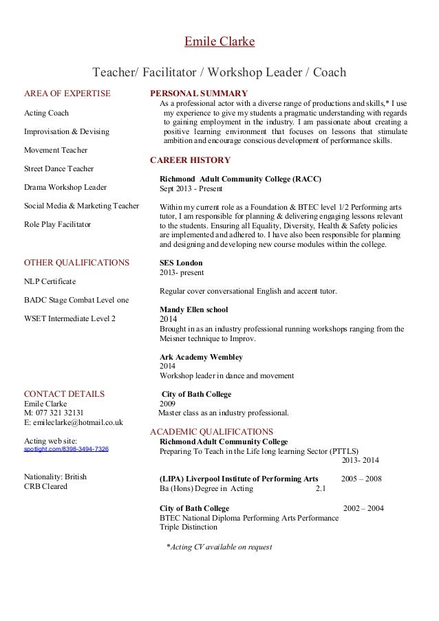 resume for dance teacher