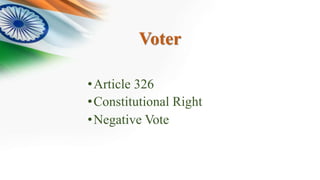 Voter
•Article 326
•Constitutional Right
•Negative Vote
 