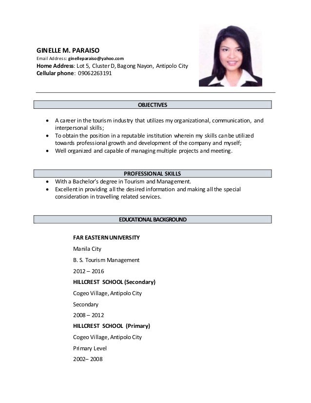 tourism resume