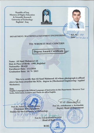 MSc - Degree Award Certificate