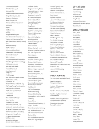 28 INTREPID SEA, AIR  SPACE MUSEUM HIGHLIGHTS REPORT
Leland and Doris Miller
Miller Klein Group, LLC
Minicards USA
The Ambrose Monell Foundation
Morgan Stanley  Co., LLC
Georgette Mosbacher
Moses  Singer LLP
Motorola Solutions Foundation
Ted Moudis
myFace
N.G. Slater Corp.
NASCAR
Navigate Marketing, Inc.
Alvin Nederlander Associates, Inc.
The New York Community Trust
New York Plumbing-Heating-Cooling
Corp.
Newmark Holdings
NFL Foundation
Anthony and Joan Nickert
The Northern Trust Company
O’Connor Davies, LLP
Ogilvy  Mather
Yuriy Omelchenko and Michelle Hu
Peter Orszag and Bianna Golodryga
PAR Plumbing Co., Inc.
John and Linda Parker
Francis C. Parson, Jr.
Travis Patton and
Jeff Seese
P.D. O’Hurley’s
Julia and Patricia Peloso-Barnes
The Perelman Family
Foundation, Inc.
Maribeth Petrizzi and Sandy Ray
The Philipp Family Foundation, Inc.
The Pinkerton Foundation
Joe Plumeri Foundation, Inc.
Leni Preston
T. Rowe Price
Mark and Valerie Principi
Stuart Rachlin
Karla and Scott Radke
Redwood Investments, LLC
Kathleen M. Reichardt-Jochmann
AVCM (AW) Peter Reiter, USN (Ret.)
Reliable Power Alternatives Corp.
Salvatore and Linda Restivo
Col. Brent Richardson and
Gail Richardson
Nicholas Richman and
Jennifer Recine-Richman
Jonathan Richter
Rodger and Beverly Rohde
Florence  Robert A. Rosen
Family Foundation
Rosenberg  Estis, P.C.
RTS Family Foundation
Susan and Jack Rudin
May and Samuel Rudin
Family Foundation
Tudy Russell
John and Madeline Ryan
SageView Advisory Group
Richard E. Salomon and
Laura Landro
Carl and Aviva Saphier
Anthony Schirripa
Sanford Schlesinger and
Lianne Lazetera
Verna Schneider
Schwab Charitable Fund
Brian and Catherine Schwartz
Tom and Cindy Secunda
Trevor Sequino
Serendipity Media
The Shah-Zion Family Fund
Chad and Leah Shandler
Donald and Diane Sherman
Alexander Shustorovich
Sideline II Import Export, LLC
Andrew D. Silverman
Silverstein Properties, Inc.
Nick Sofocleous
Jason and Xinghua Solinsky
Liora and Steven Spiess
Demetrios Spiropoulos and
Kristina Rinner-Dolinski
Mark Standish
The Starr Foundation
Martin S. Sternberg
Alice and Béla Szigethy
Terminal 4 JFK - IUOE Local 30
Lilith Terry
Melvin Tillman
Tishman Speyer Properties, LP
Janet E. Truncale
Turner Construction Company
Two Sigma Investments, LLC
UBS Financial Services, Inc.
Stephen Ucko
USS Intrepid Association, Inc.
Mami and George Varghese
Susanne Vasquez and
Jonathan Sheindlin
Veterans Advantage, Inc.
Viacom International, Inc.
Enzo Viscusi
Kathleen Voorhees
John and Ann Vuyosevich
W.R. Berkley Corporation
Charitable Foundation
Sheila and Gerald Walpin
The Walt Disney Company
Paul and Catherine Walton
Weeks Marine, Inc.
Peter G. Weiland
Wen Management Corp.
The Wendy’s Company
Christopher J. Williams
Willis Group Holdings Ltd.
Wilson, Elser, Moskowitz,
Edelman  Dicker LLP
Donald L. Wilson,
VS-31 Squadron Member
Ronald and Judith Wishman
Frederic and Robin Withington
Wounded Warrior Project
Lawrence R. Yates, Sr.
Amanda Yoo and Prafulchadra Jogia
Dr. Samuel Zfaz
John and Milli Zukowsky
Janice Zupan
PUBLIC FUNDERS
The Educational Developers Caucus
Federal Emergency
Management Agency
Institute of Museum and
Library Services
New York State Council on the Arts
New York City Department of
Cultural Affairs
New York State Energy Research
and Development Authority
Office of the Manhattan
Borough President
GIFTS-IN-KIND
Frost Productions
Inland Printing
NBC Universal
NY Image Studio
Party Rental
Restaurant Associates
Stamford Tent  Event Services
Wizard Studios
ARTIFACT DONORS
John L. Allem
Donald H. Bee
John Bracey
Alan Brooking
John B. Bush
Kathy Carter
Kathleen Carter
Anthony J. Cipriano
Richard Cortez
William J. D’Antico
Robert H. Dilts
Lee Eurich
Gerald A. Feola
Samuel B. Folsom
Matthew Gallagher
Paul Grywalski
Roberta Havlick
Sandra Horton
Thomas Janoski
Tom L. Jones
Virginia King
Judith Klein
Robert Kulscar
John W. Lampl
Peter Leonard
Thomas R. Lippert
Christopher Lisberg
William Litwin
George Lupi
Henry Macke
Kenneth A. Marshall
Fred C. Matt
Gary Mayer
Kenneth J. Mayes
Mary McCann
Morris B. Mellion
James Miller
George Mills
Shirley Mortensen
 
