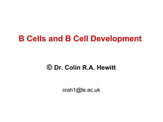 B Cells and B Cell Development  ©  Dr. Colin R.A. Hewitt [email_address] 