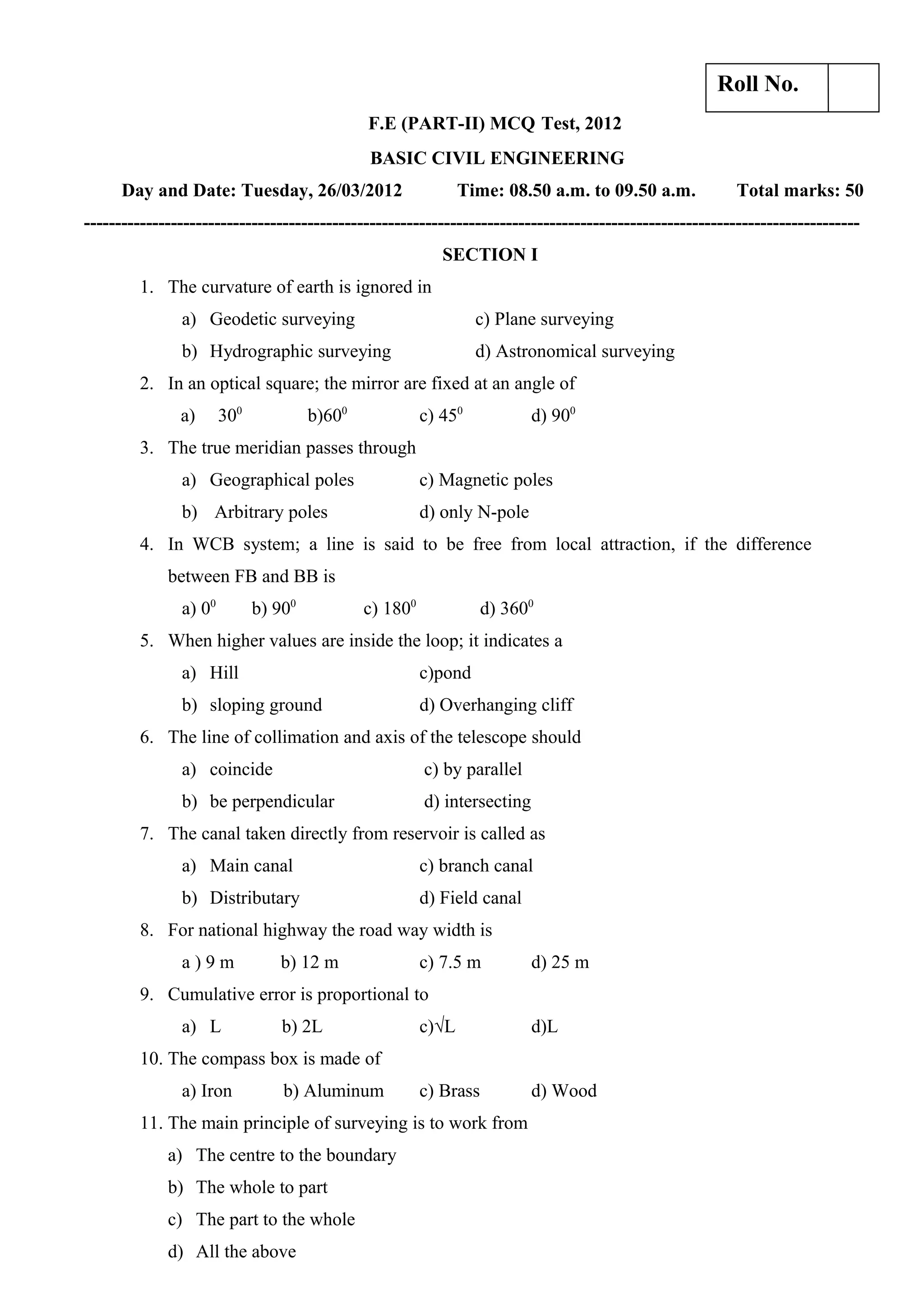 Basic Civil Engineering Mcq Doc
