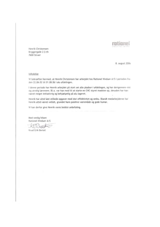 Letter of recommendation - Rationel