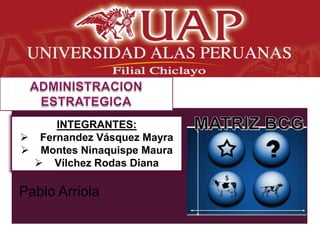 INTEGRANTES:
 Fernandez Vásquez Mayra
 Montes Ninaquispe Maura
 Vílchez Rodas Diana

Pablo Arriola

 