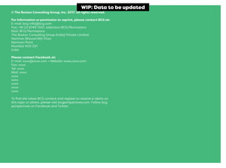 © The Boston Consulting Group, Inc. 2017. All rights reserved.
For information or permission to reprint, please contact BCG at:
E-mail: bcg-info@bcg.com
Fax: +91 22 6749 7001, attention BCG/Permissions
Mail: BCG/Permissions
The Boston Consulting Group (India) Private Limited.
Nariman Bhavan14th Floor
Nariman Point
Mumbai 400 021
India
Please contact Facebook at:
E-mail: xxxx@xxxx.com • Website: www.xxxx.com
Fax: xxxx
Tel: xxxx
Mail: xxxx
xxxx
xxxx
xxxx
xxxx
xxxx
To ﬁnd the latest BCG content and register to receive e-alerts on
this topic or others, please visit bcgperspectives.com. Follow bcg.
perspectives on Facebook and Twitter.
WIP: Data to be updated
 