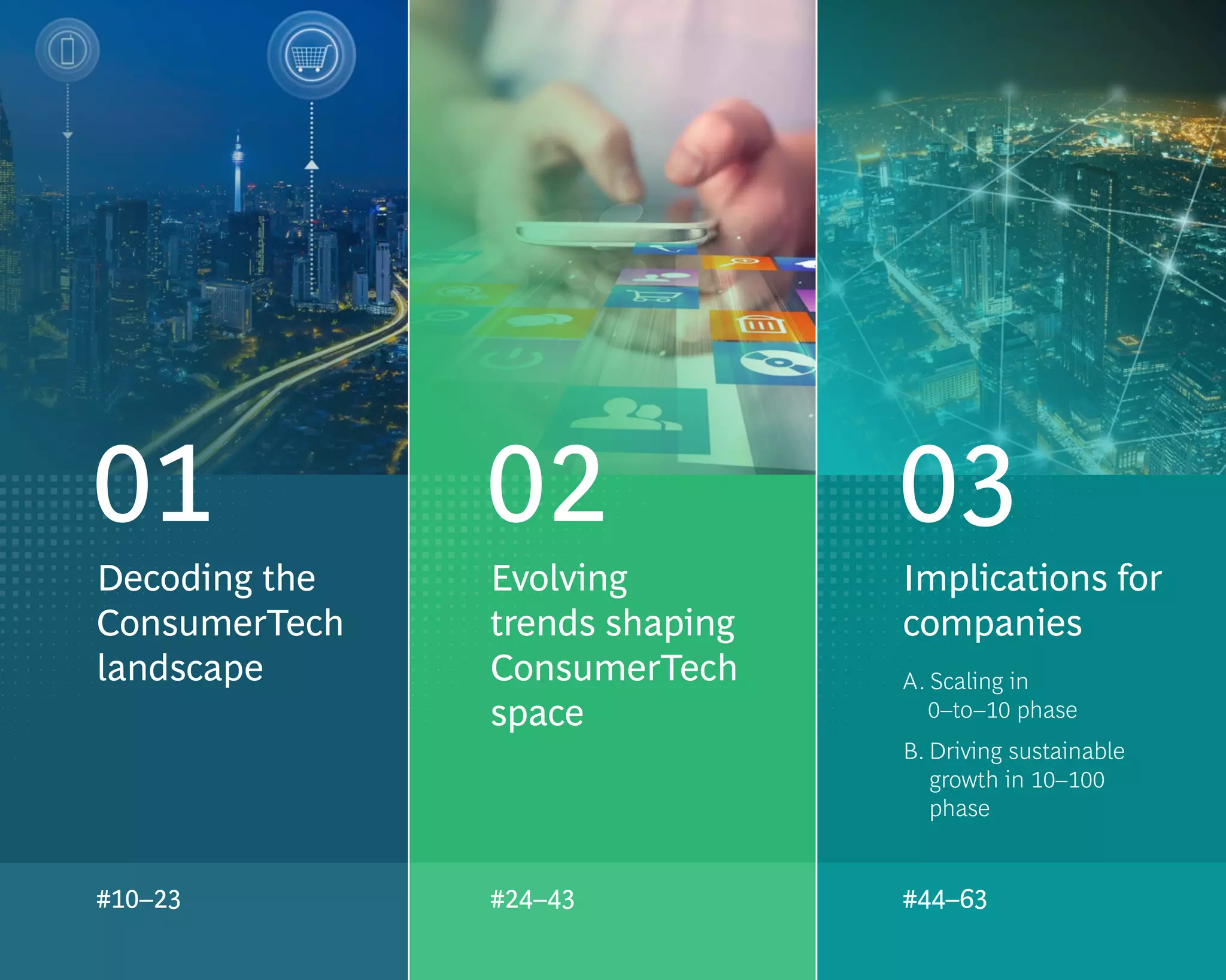 Decoding the
ConsumerTech
landscape
Implications for
companies
A. Scaling in
0–to–10 phase
Evolving
trends shaping
ConsumerTech
space
#24–43 #44–63
#10–23
B. Driving sustainable
growth in 10–100
phase
 