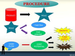 PRODUCT ROLE
ROLE
Cash flow
Cost
potential
CASH
FLOW
COST
POTENTIAL
GROWTH
FUND
SUPPLY
ABORT
 