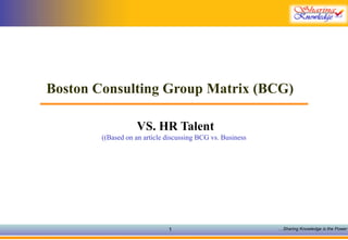   Boston Consulting Group Matrix (BCG)   VS. HR Talent  (Based on an article discussing BCG vs. Business) 