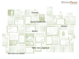 Freunde



                       Soziale Plattformen

                                                eReader

                         Bücher




                         SMS, Fotos, Facebook

Wie lesen wir heute?
 