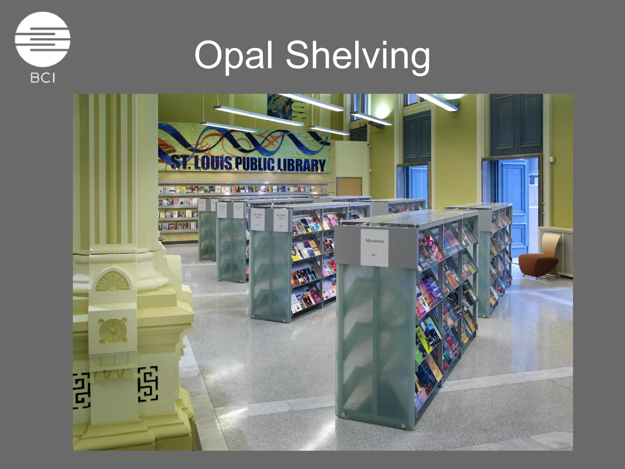 Modern Library Shelving System BCI Opal Presentation PPT