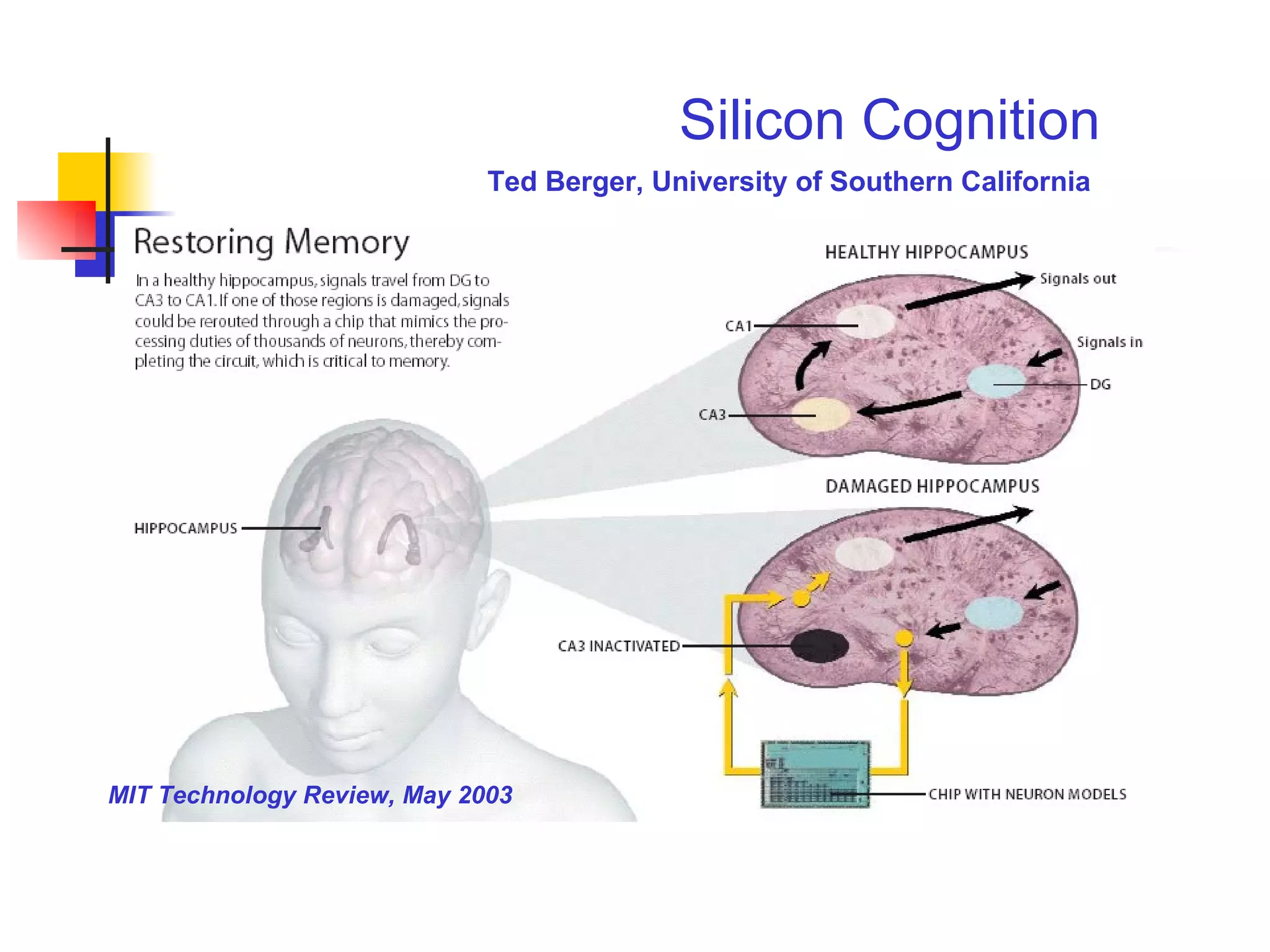 Silicon Cognition Ted Berger ,  University of Southern California MIT Technology Review, May 2003 