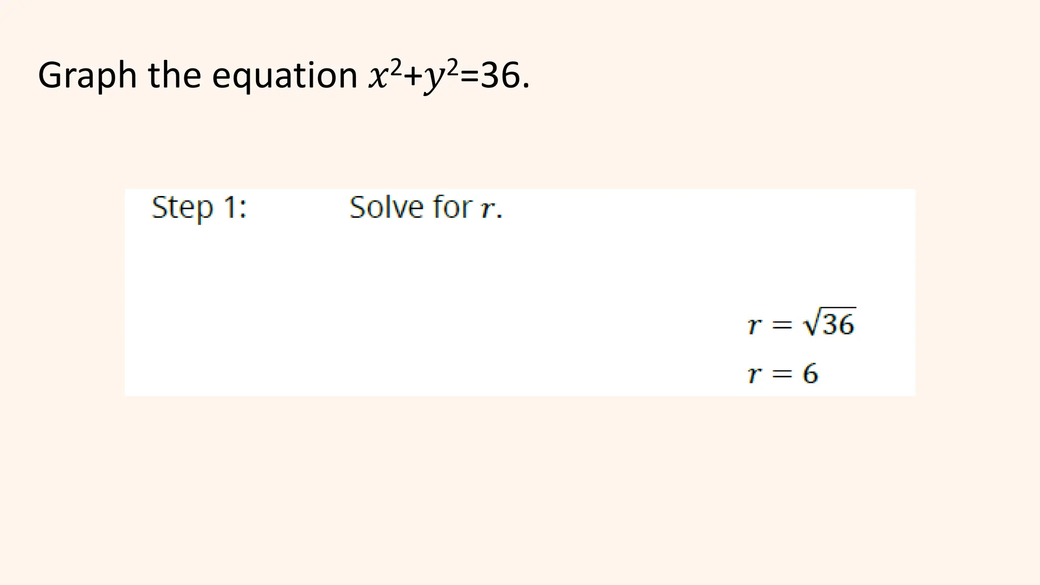 Graph the equation 𝑥2+𝑦2=36.
 