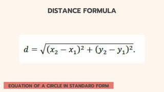 EQUATION OF A CIRCLE IN STANDARD FORM
DISTANCE FORMULA
 