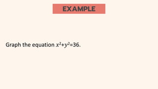 EXAMPLE
Graph the equation 𝑥2+𝑦2=36.
 