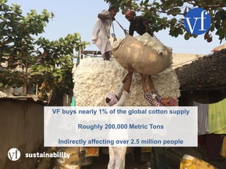 VF buys nearly 1% of the global cotton supply
Roughly 200,000 Metric Tons
Indirectly affecting over 2.5 million people
 