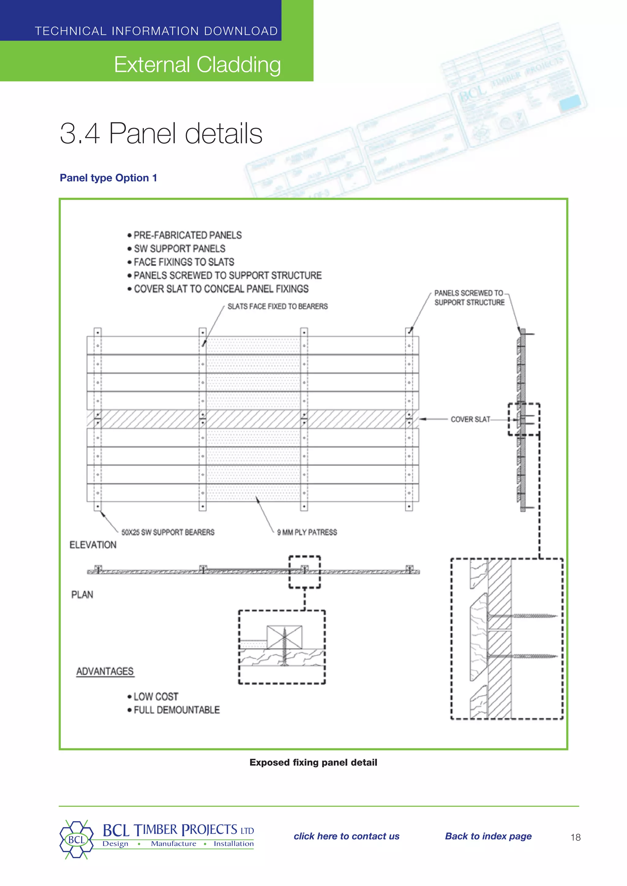3.4 Panel details
Panel type Option 1
Technical information download
External CladdingExternal Cladding
18
Exposed fixing panel detail
click here to contact us Back to index page
 